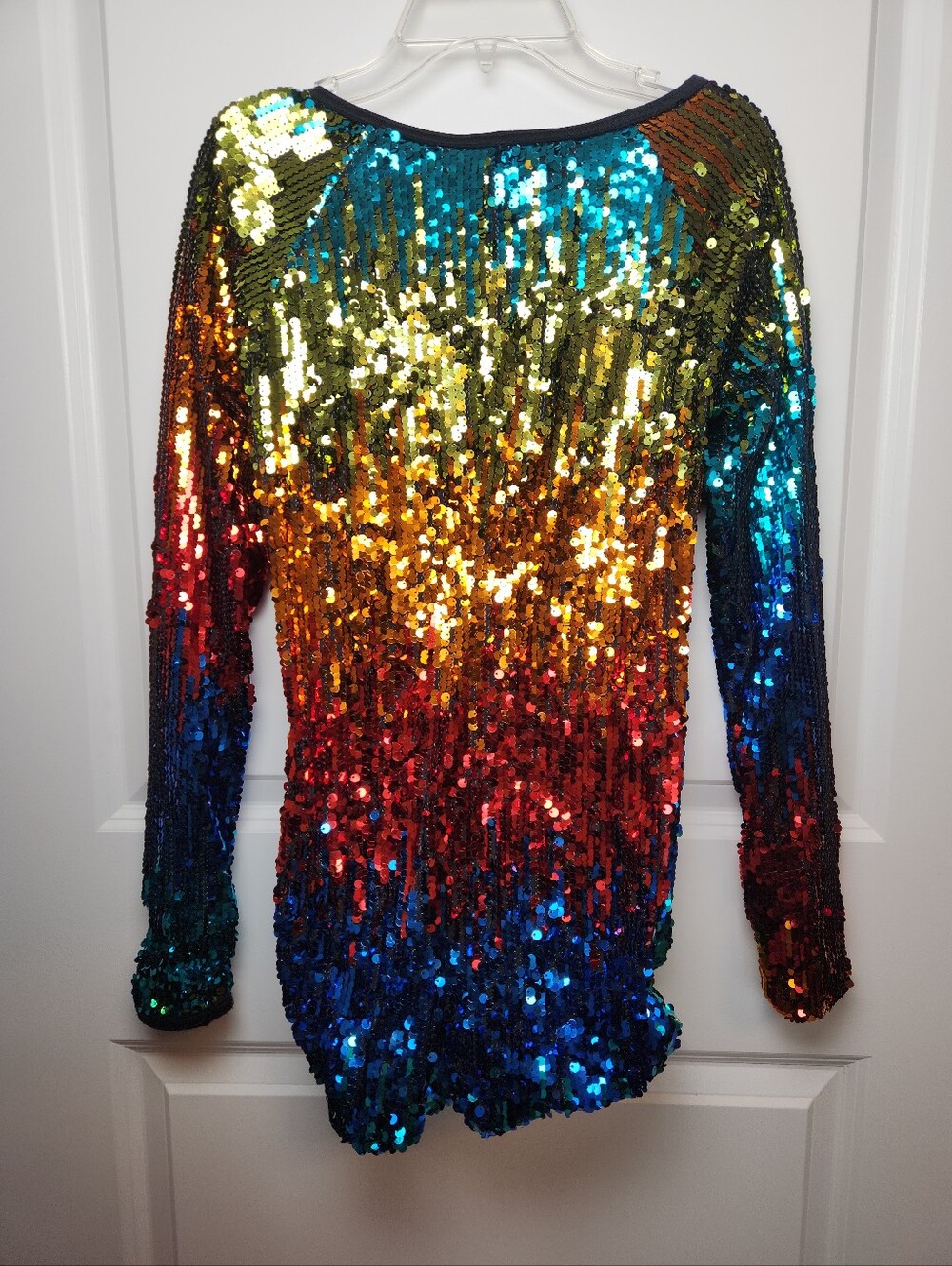 Weismann Costumes Rainbow Sequin Long-Sleeve Dance Unitard Size XL.